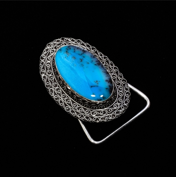 Dendritic Opal Gemstone Belt Buckle 925 Sterling Silver Dendritic Opal - Picture 1 of 7
